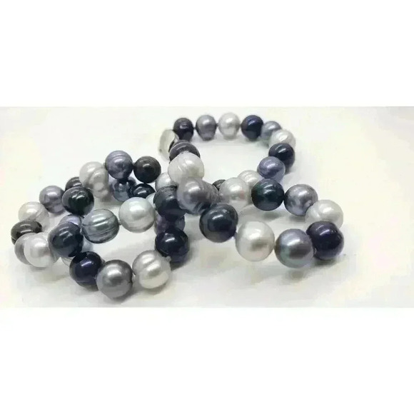 Vintage Necklace Genuine Pearl Gray & Black Baroque Freshwater Pearls Choker - Picture 2 of 9